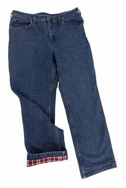 Duluth Trading Flannel Lined Straight Leg Jeans Blue Denim Size 14 Women's Pants